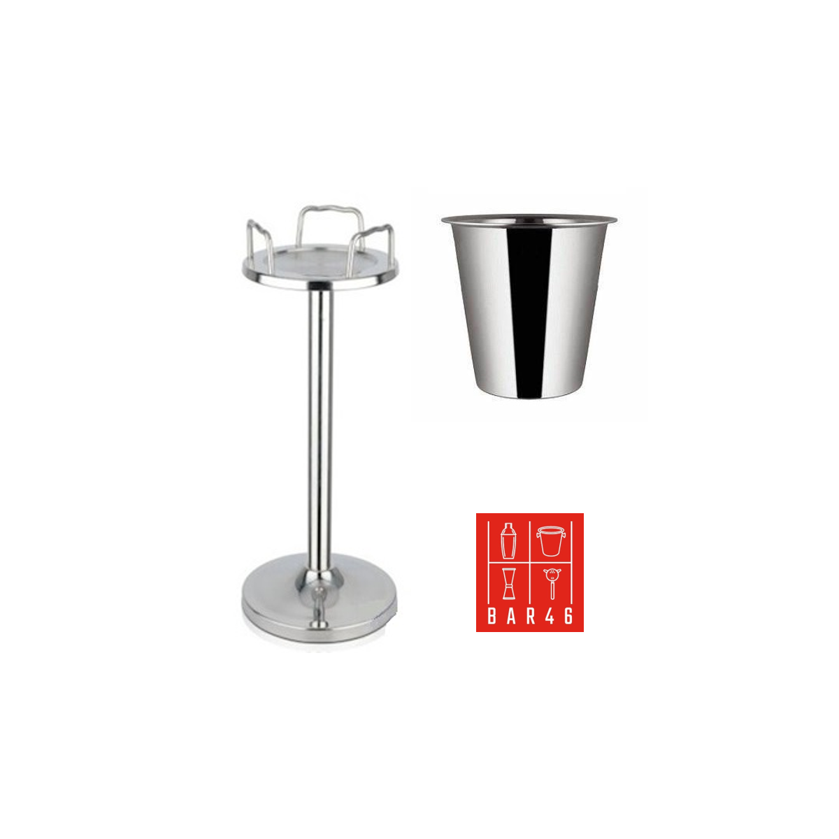 Set – Tulip Stand + Stackable Wine Bucket (4 L, Stainless Steel) Bar46 Brand