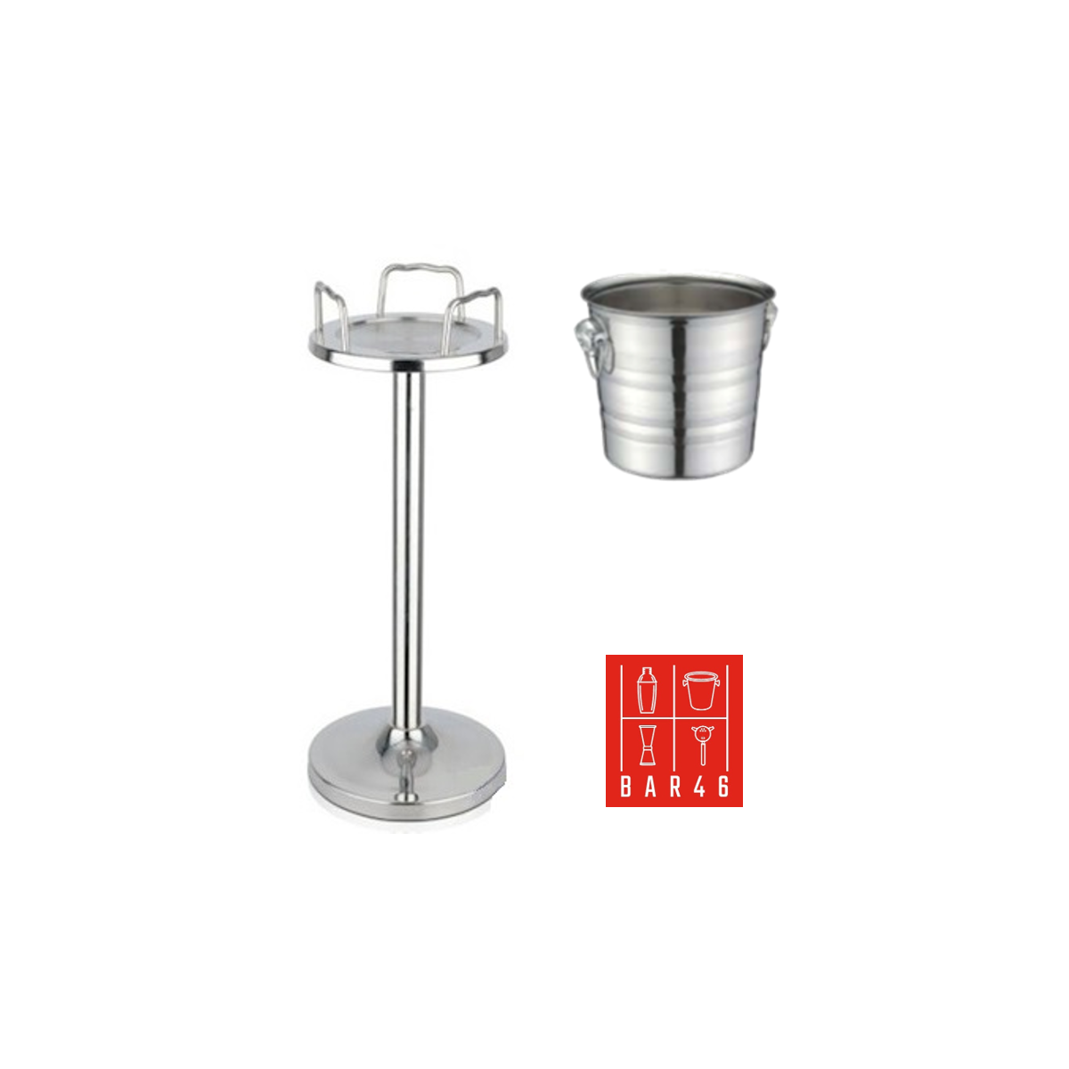 Bar46 Brand Tulip Stand + Wine Bucket Set (Stainless Steel)