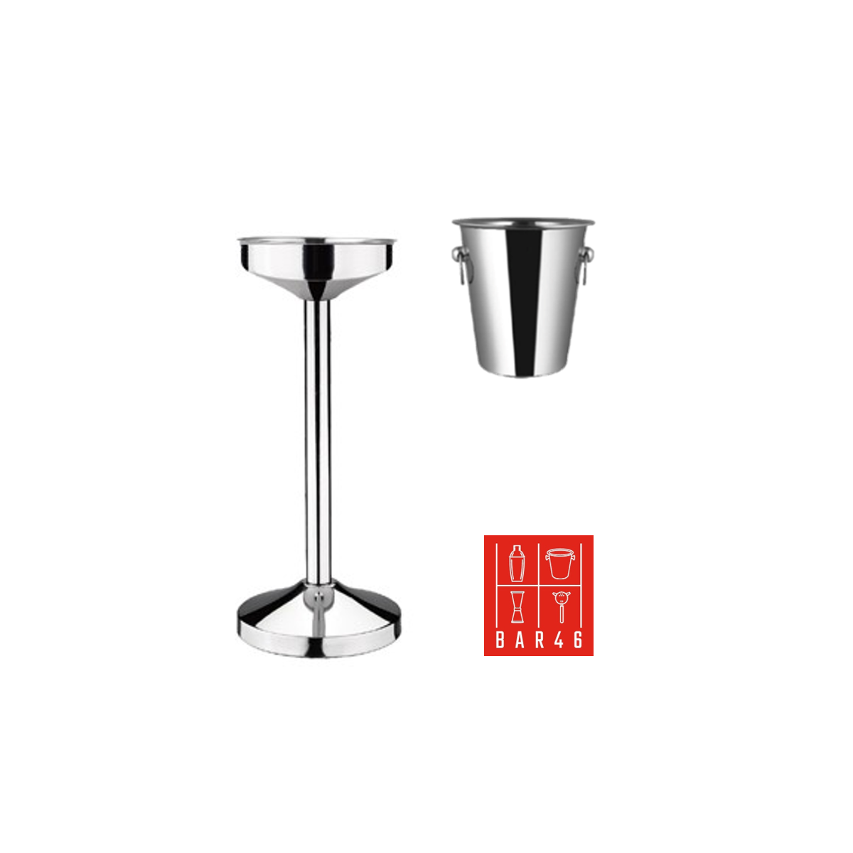 Bar46 Brand Riviera Stand + Ring Handle Wine Bucket Set (Stainless Steel)