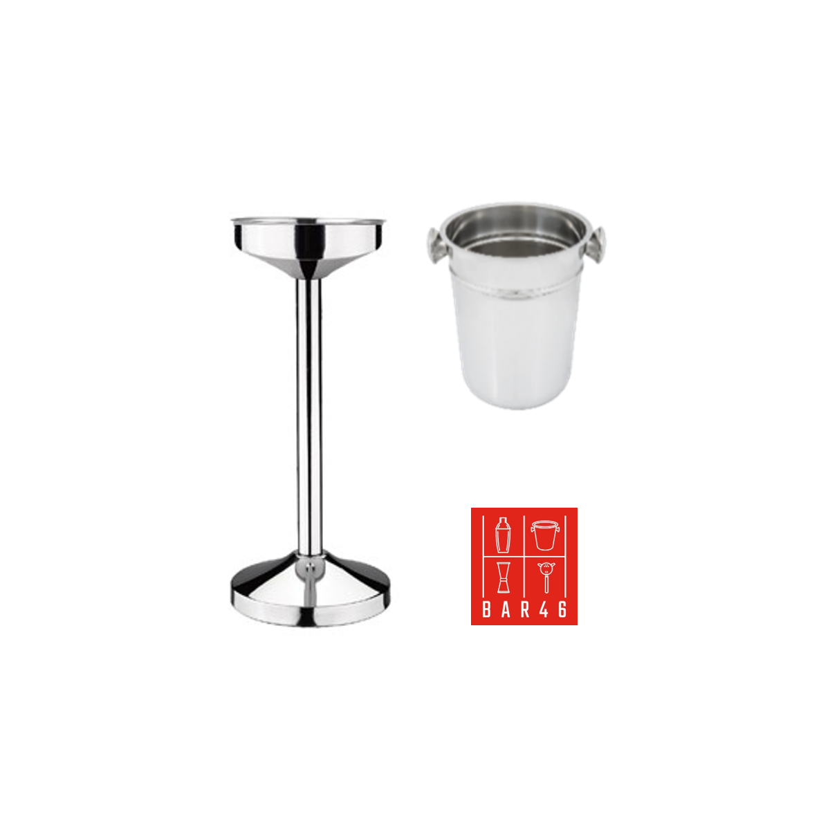 Bar46 Brand Riviera Stand + Champagne Bucket with Knobs Set (6 L, Stainless Steel)
