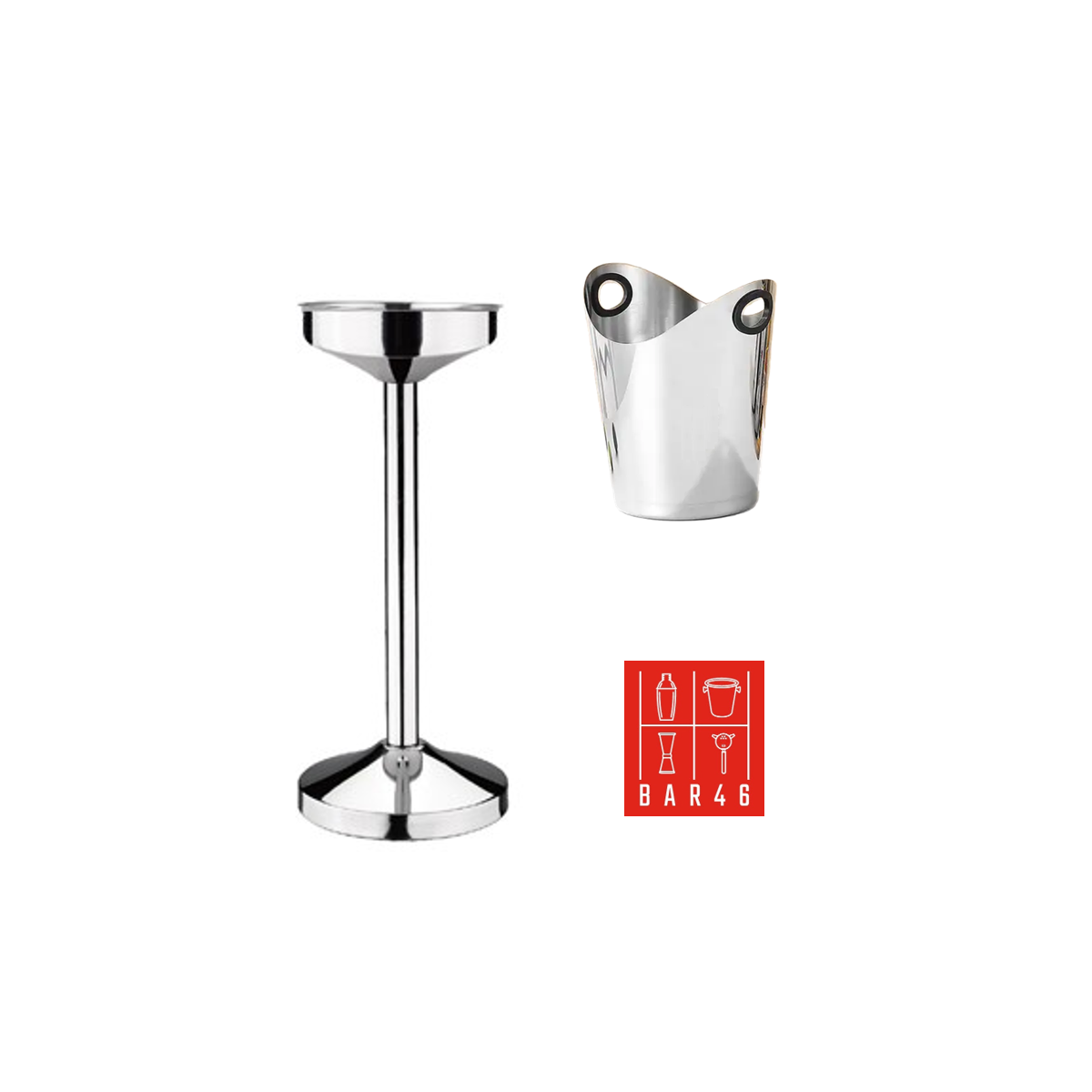 Set – Riviera Stand + Two Handle Ice Bucket (4.2 L, Stainless Steel)
