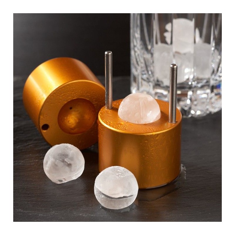 Gold Aluminium Ice Ball Maker – 55mm Sphere Press | Bar46 Brand