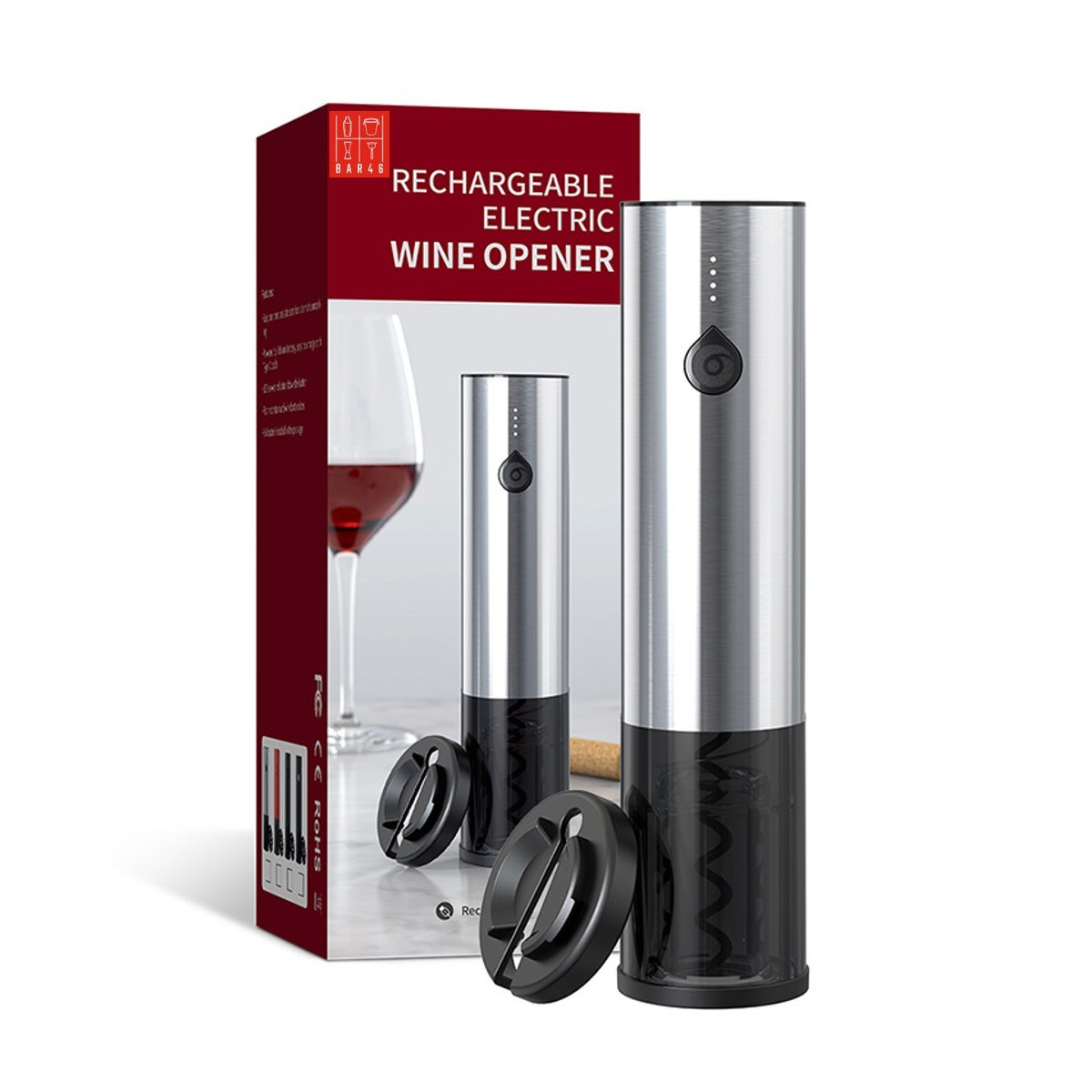 Electric Wine Opener with Foil Cutter – Rechargeable Corkscrew Bar46
