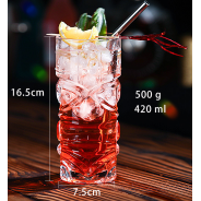 Classic 420ml glass tiki mug for tropical cocktails – heat-resistant, durable, and perfect for bar, hotel, or home use.